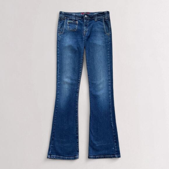 Vintage Levis Early Y2K Superlow Bootcut Denim Jeans 32x32 Low Rise Blue Grunge - Picture 1 of 12